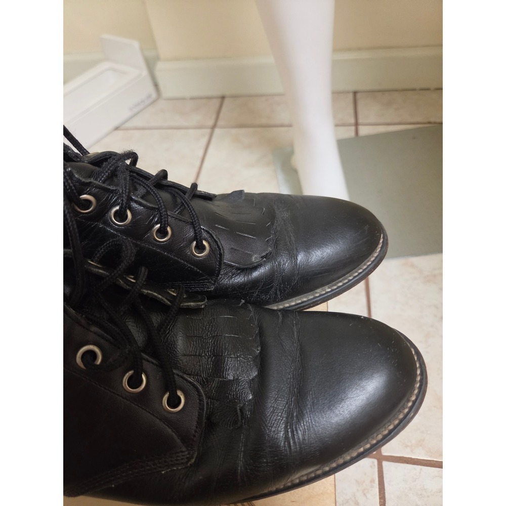 Justin L0506 Mens Black Leather Kiltie Lace Up Western Work Boots Size 8 B - Picture 2 of 12